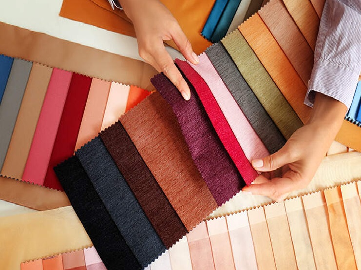 Colourful textile fabric swatches
